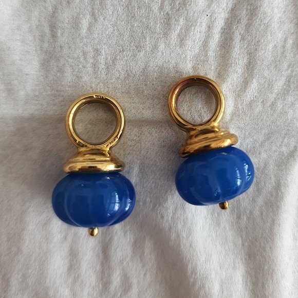 18kt Solid Gold Blue Onyx Enhancers For Earrings . - Picture 3 of 4